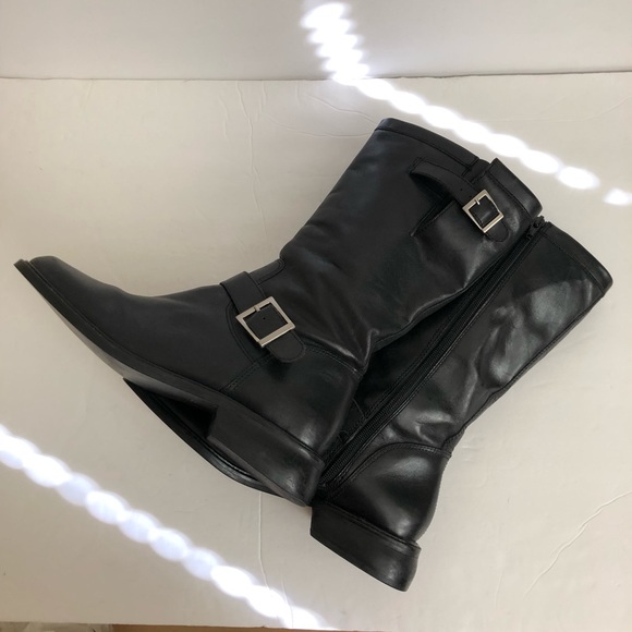 Matisse Riding Adjustable Silver Buckles Zip Side Leather Black Boots Size 8.5 - Picture 5 of 14